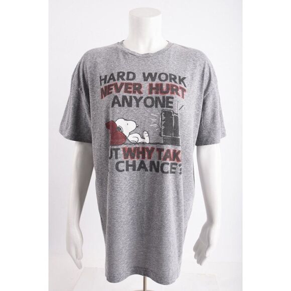 Peanuts Womens Snoopy T-Shirt XL Gray Hard Work Never Hurt Anyone Graphic Tee - Picture 1 of 6